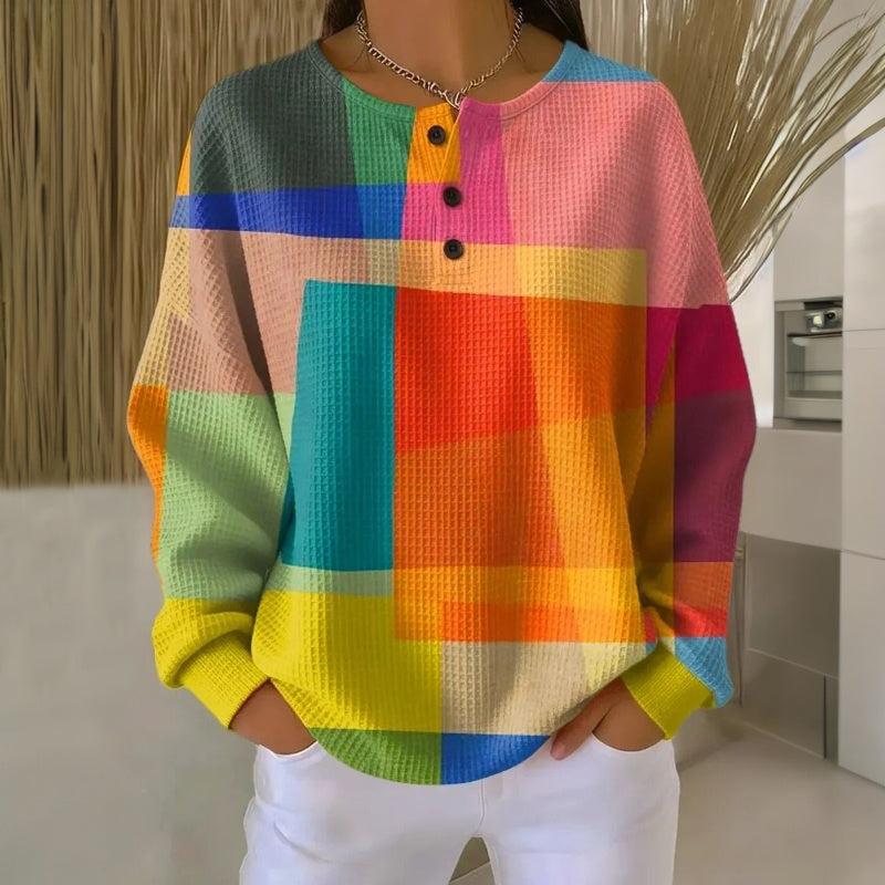 Pull en maille gaufrée à empiècements de couleur pour femme