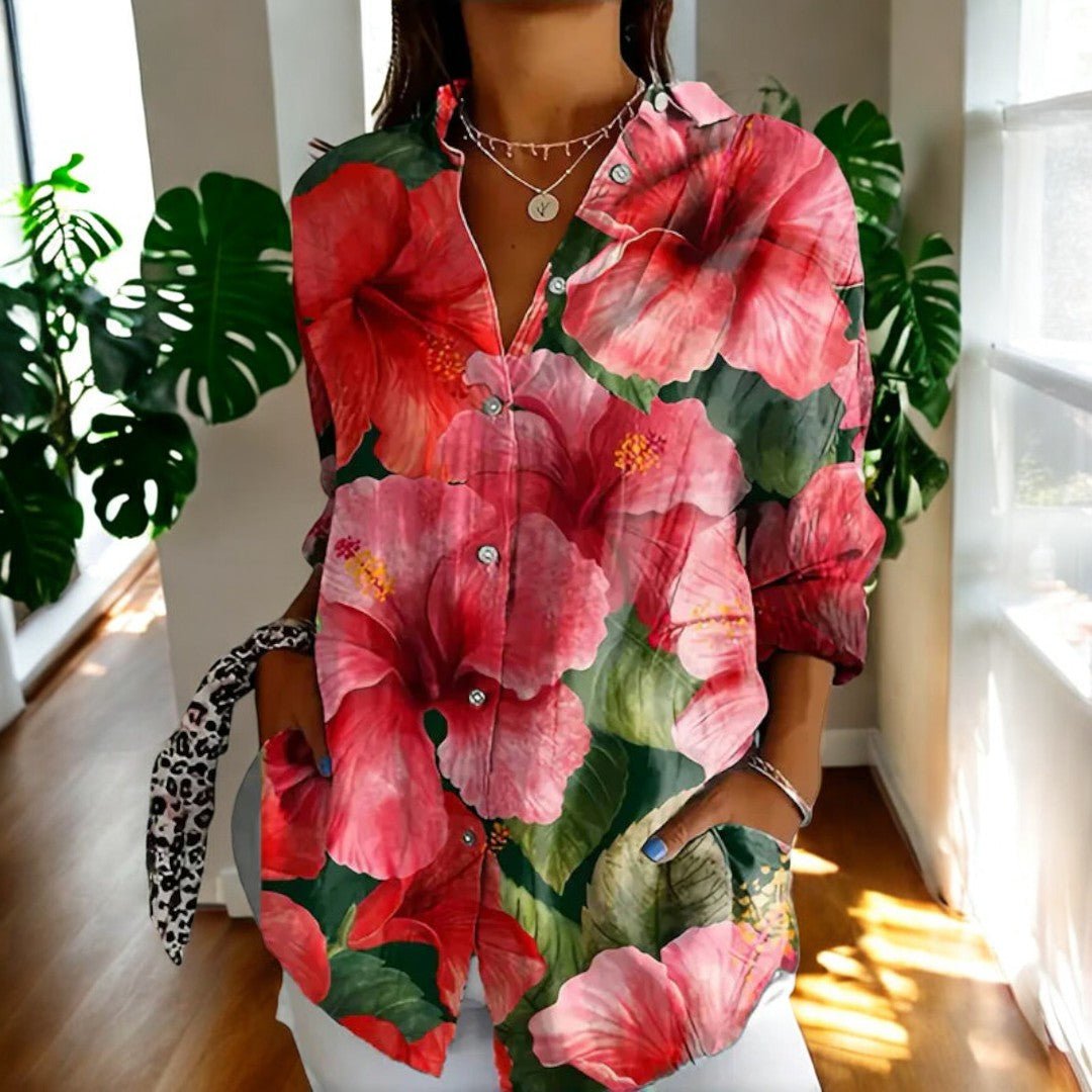 Blouse fleurie boutonnée pour femme
