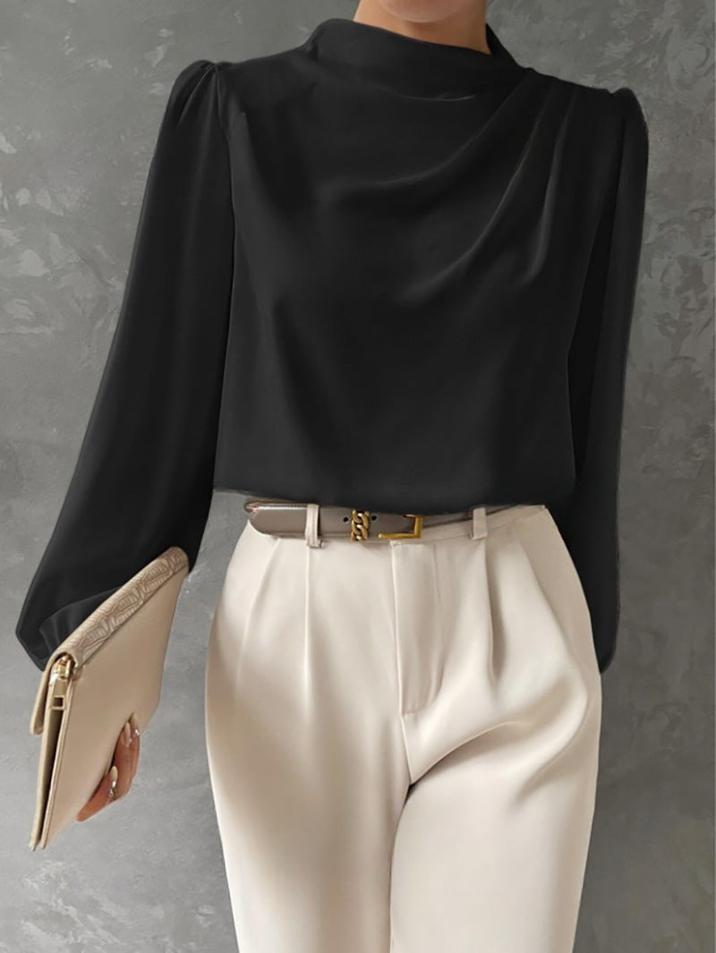 Blouse femme drapée à col montant