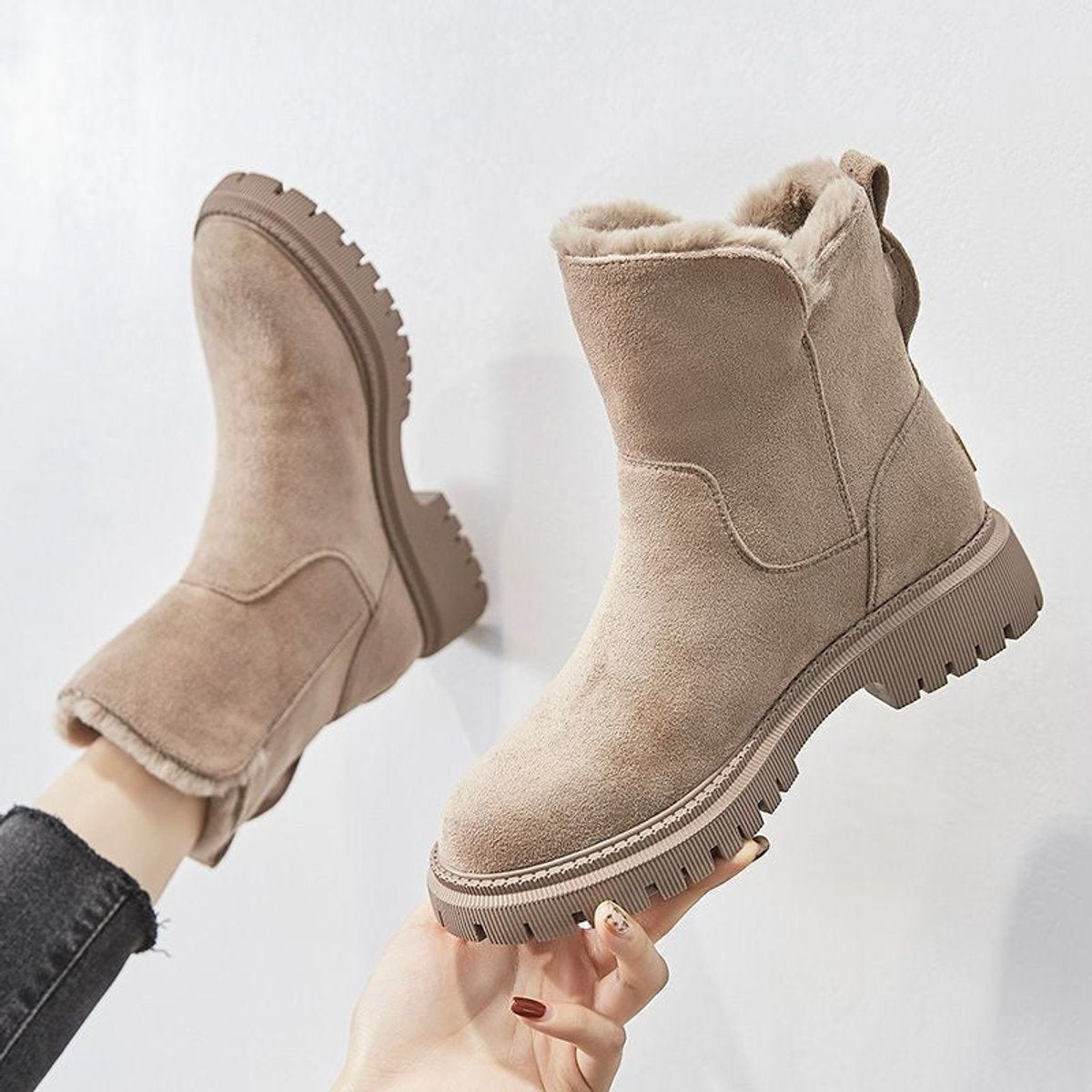 Damen-Slipper-Stiefeletten mit Fleece-Futter