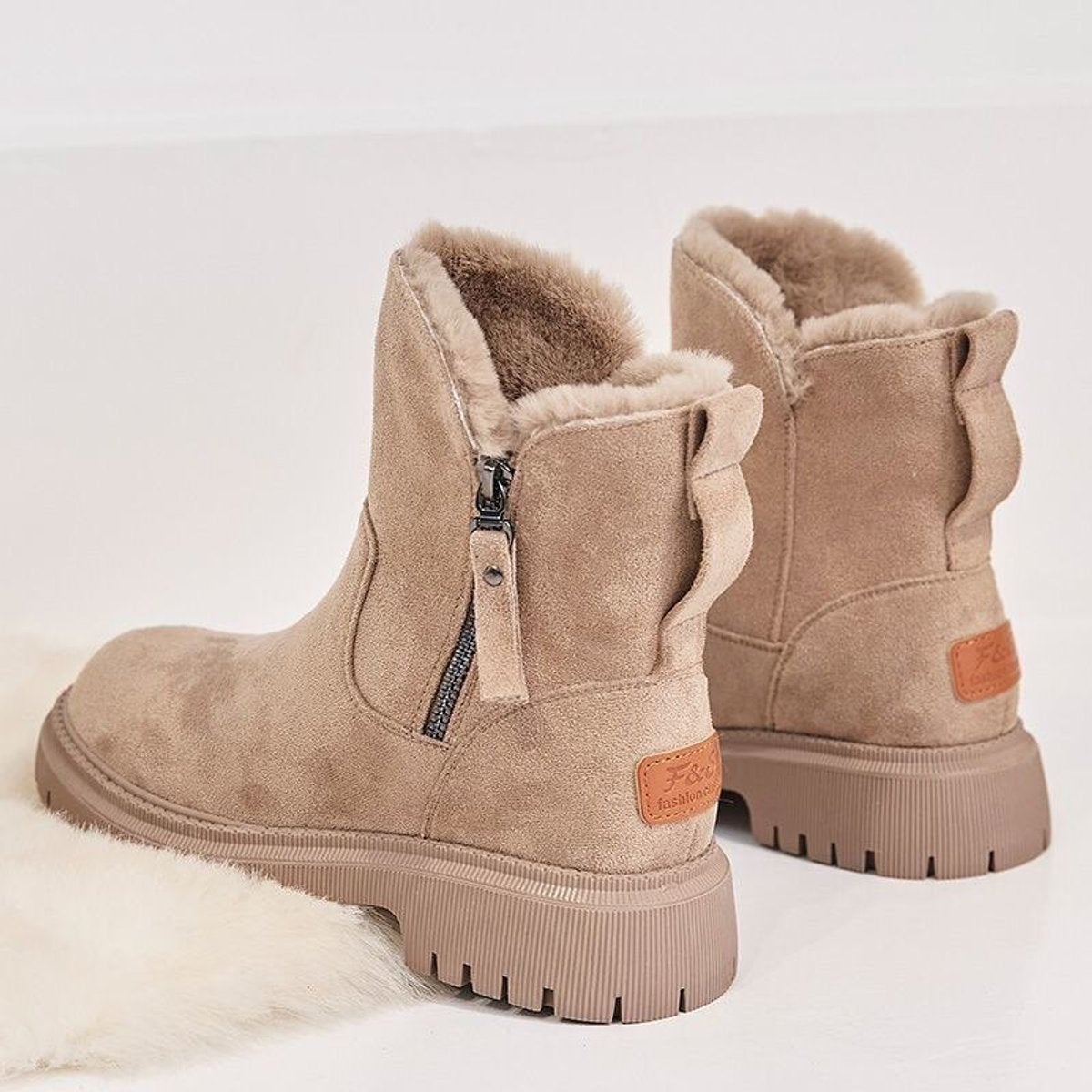 Damen-Slipper-Stiefeletten mit Fleece-Futter