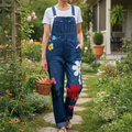Salopette di jeans da donna con stampa floreale