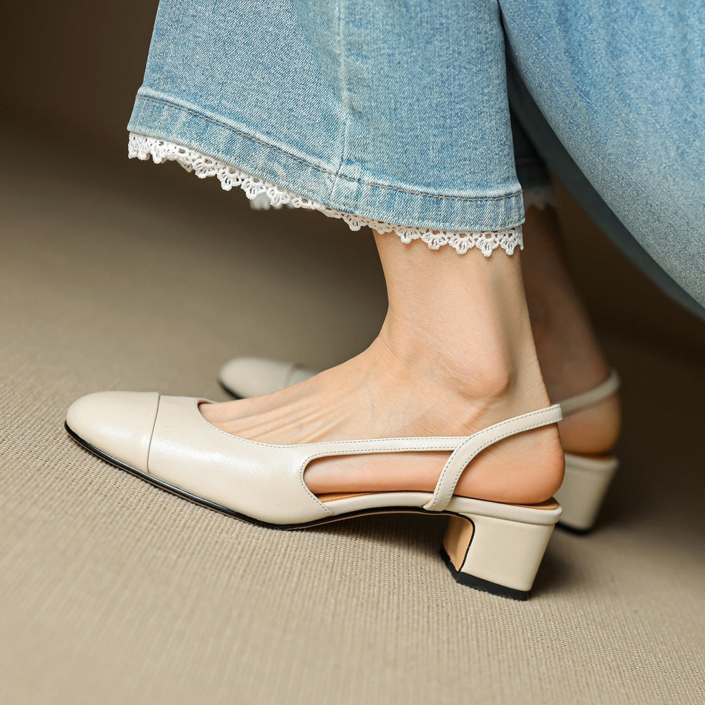 Damernas pumps med mandelformad tå, slingback och blockklack