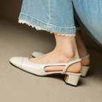 Damernas pumps med mandelformad tå, slingback och blockklack
