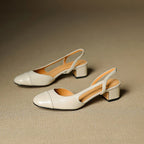 Damernas pumps med mandelformad tå, slingback och blockklack