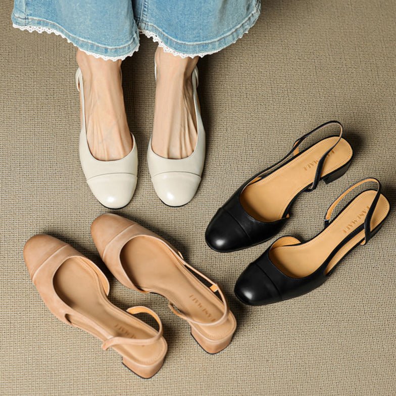 Damernas pumps med mandelformad tå, slingback och blockklack