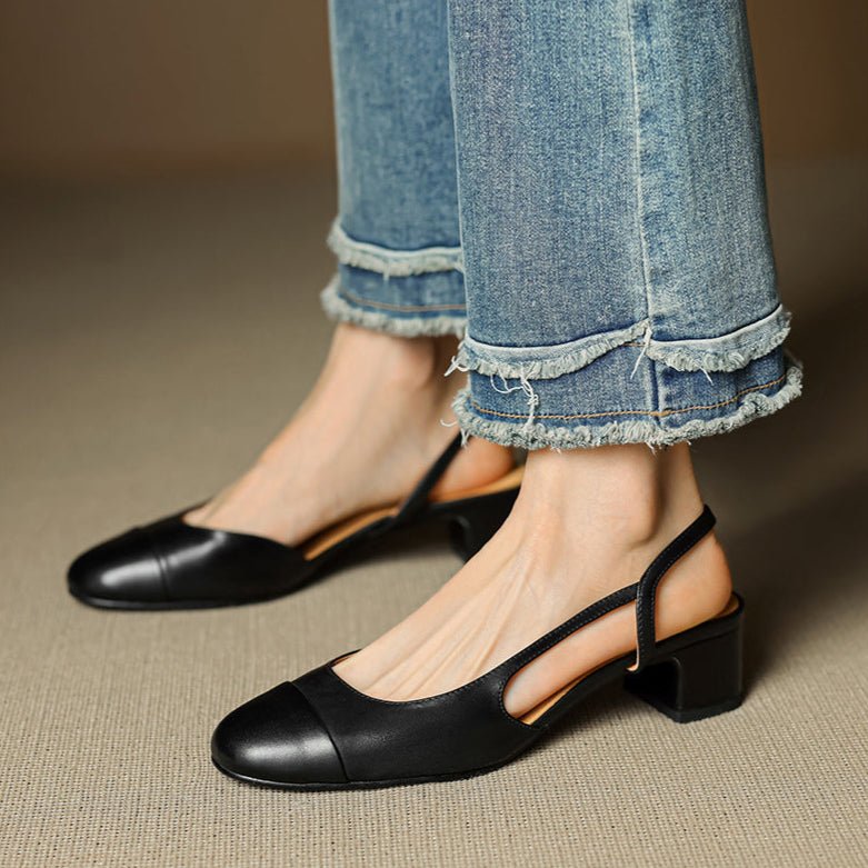 Damernas pumps med mandelformad tå, slingback och blockklack