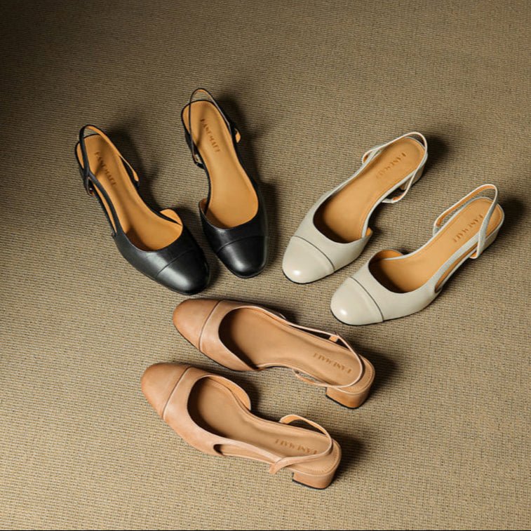 Damernas pumps med mandelformad tå, slingback och blockklack