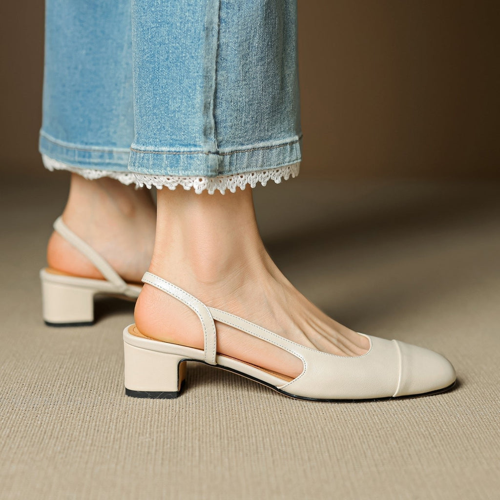 Damernas pumps med mandelformad tå, slingback och blockklack