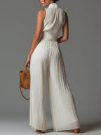 Damen-Plissee-Jumpsuit mit weitem Bein