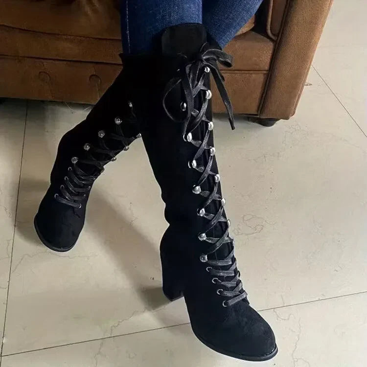 Bottes montantes vintage à lacets pour femmes