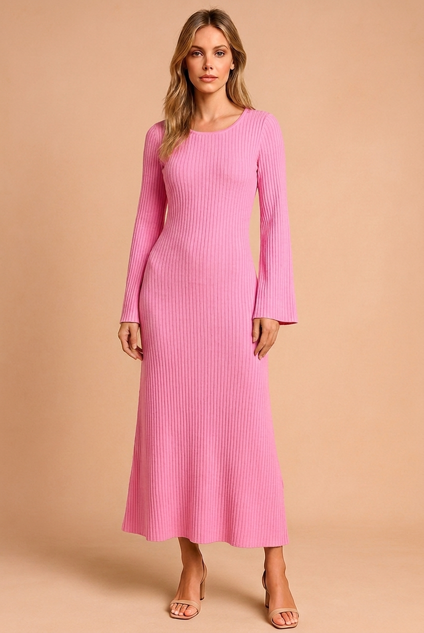 Women's Ribbed Bell Sleeve Maxi Dress