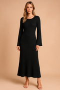 Geripptes Maxikleid für Damen mit Trompetenärmeln