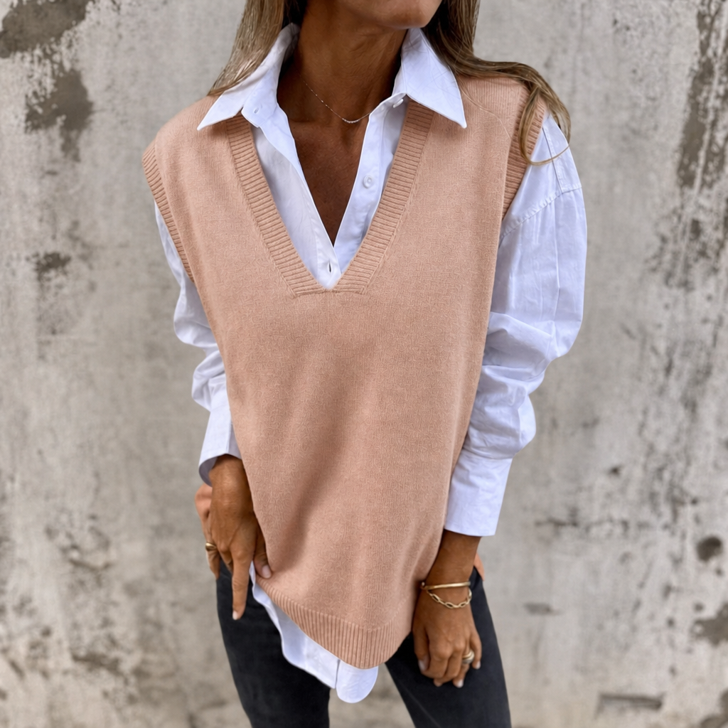 Damen-Strickweste mit Oversize-Schnitt und V-Ausschnitt