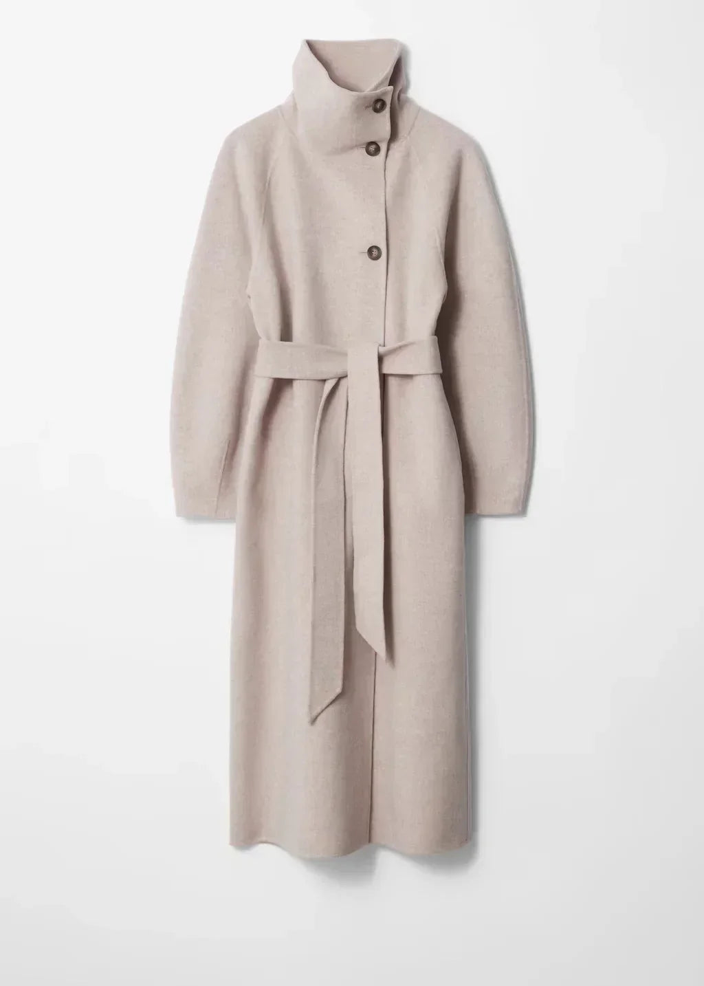 Women's Long Belted High Neck Coat