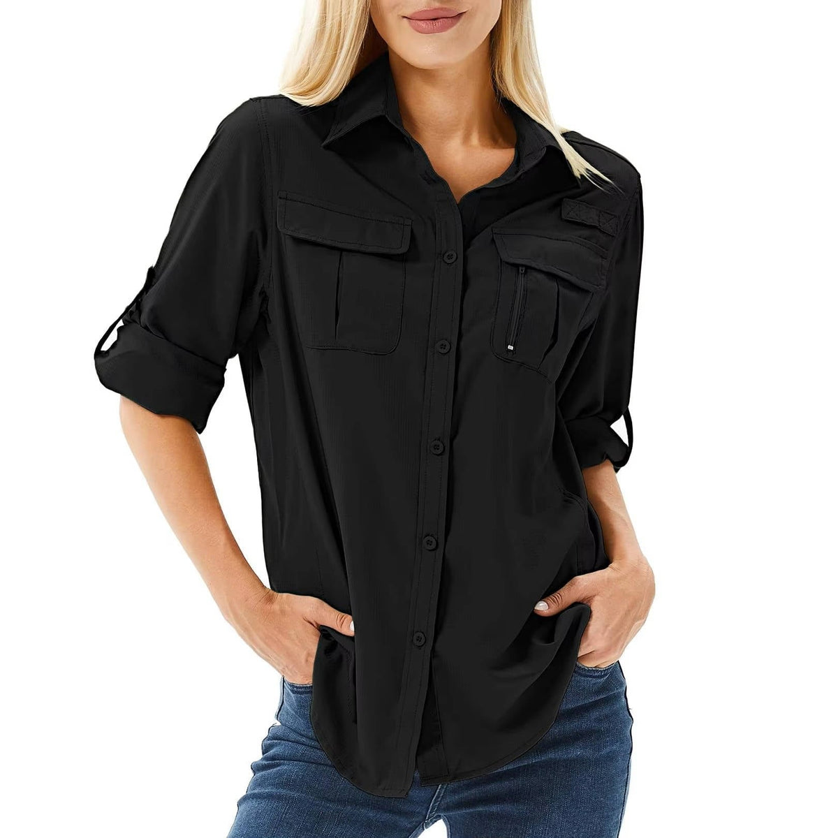Chemise boutonnée utilitaire pour femme avec poches