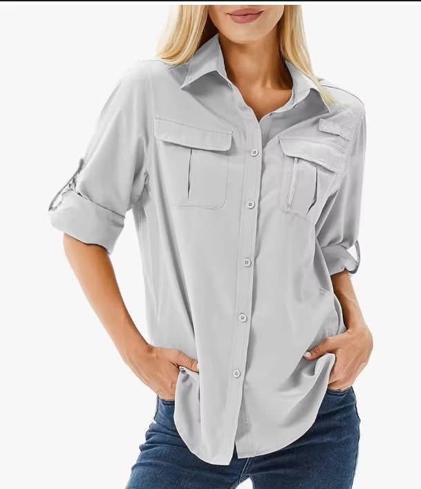 Chemise boutonnée utilitaire pour femme avec poches