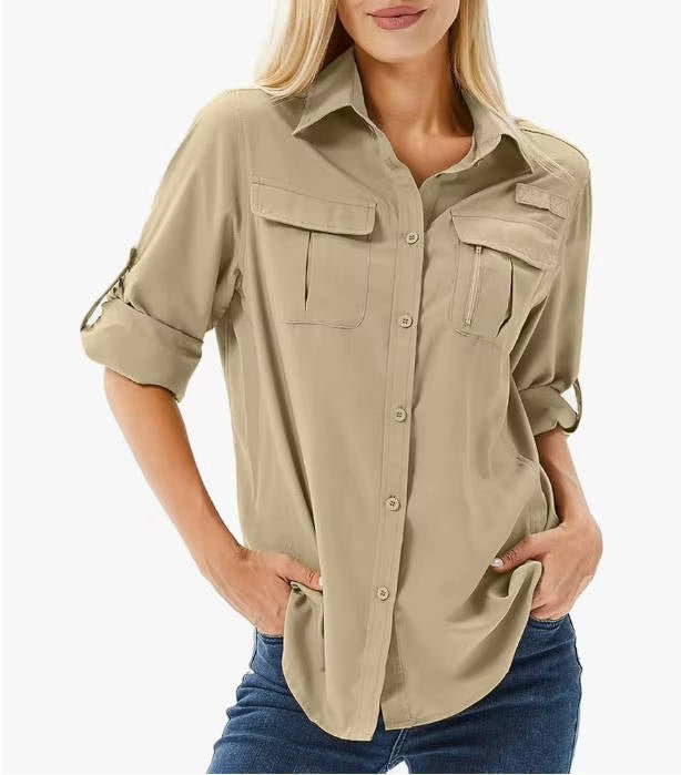 Chemise boutonnée utilitaire pour femme avec poches