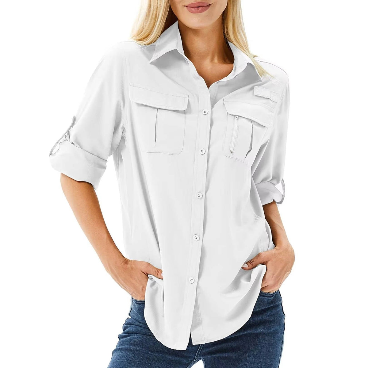 Chemise boutonnée utilitaire pour femme avec poches