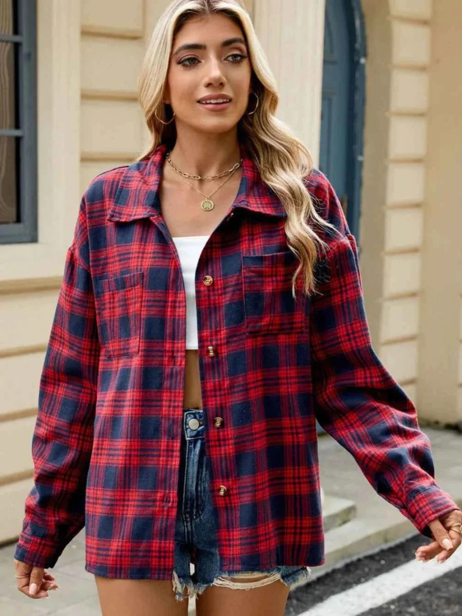 Women's Plaid Button Front Oversized Shirt Jacket
