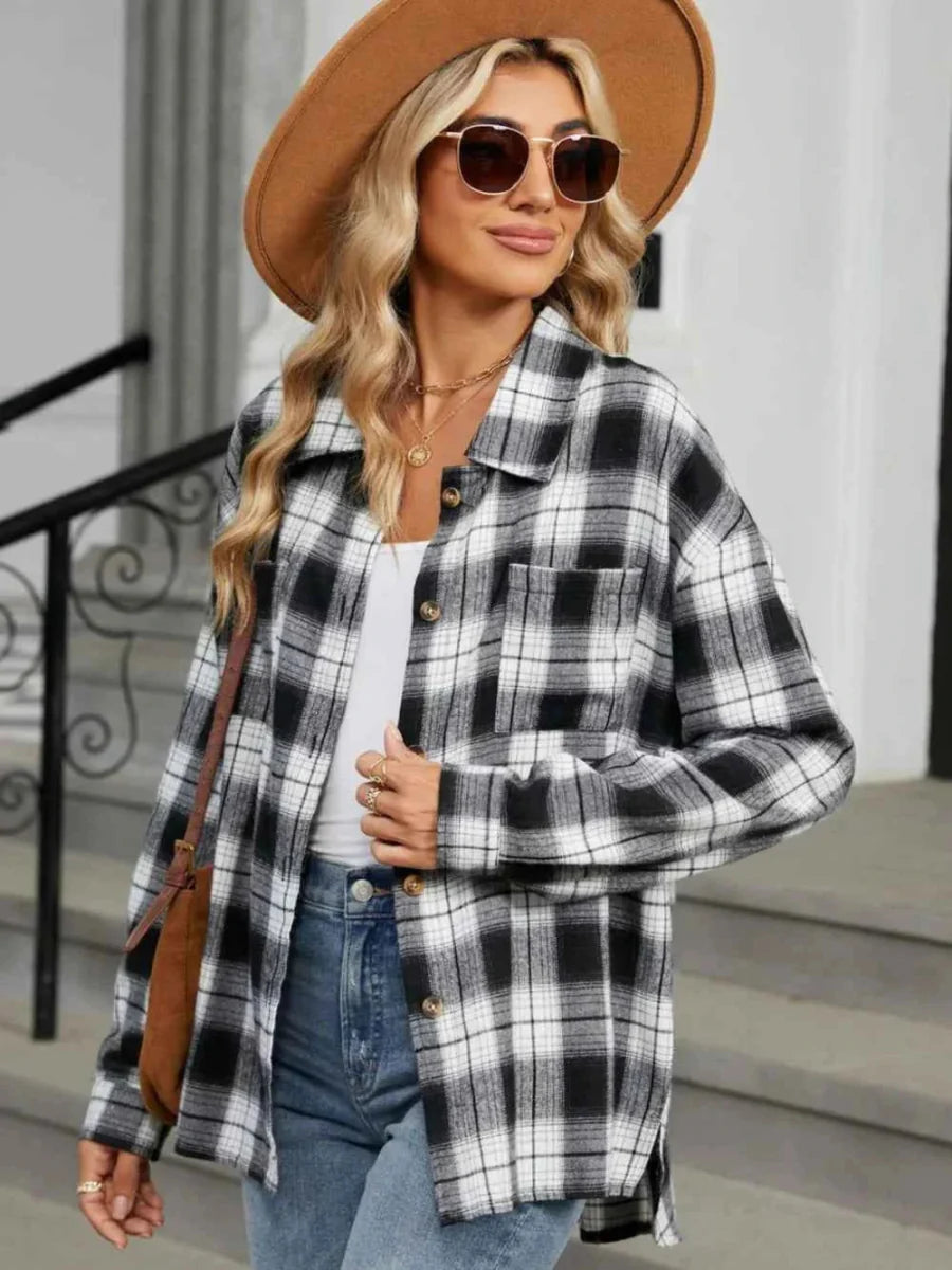 Women's Plaid Button Front Oversized Shirt Jacket