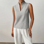 Blusa de mujer a rayas, sin mangas y con cuello mao