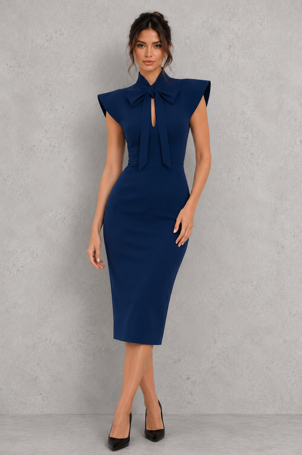 Women’s Bow-Neck Fitted Midi Dress