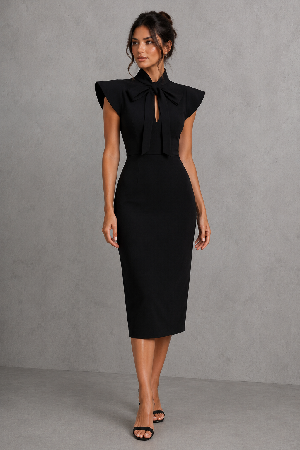 Women’s Bow-Neck Fitted Midi Dress