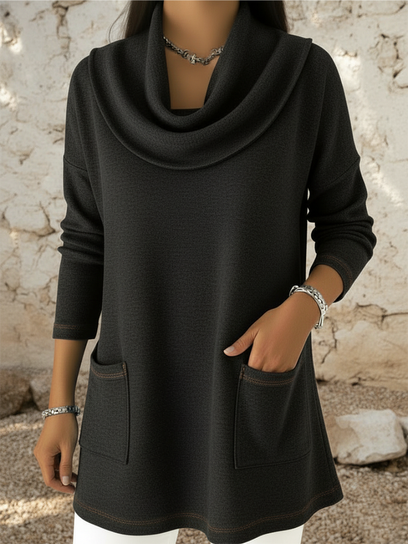 Women's Cowl Neck Sweater Dress with Front Pockets