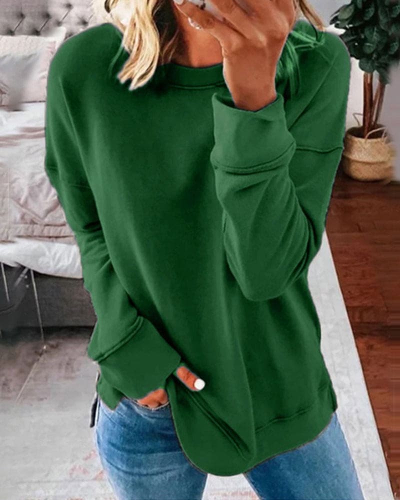 Sweat-shirt décontracté pour femme à col rond avec poignets côtelés