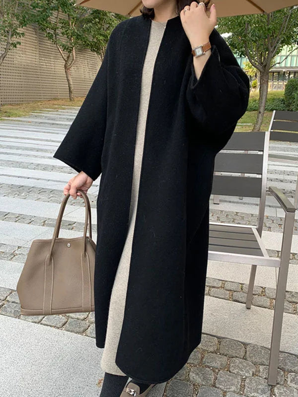 Women's Long Open Front Coat with Relaxed Fit
