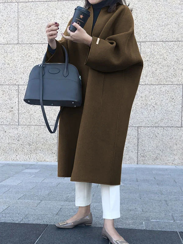 Women's Long Open Front Coat with Relaxed Fit