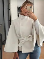 Damen-Cape-Mantel mit Gürtel und hohem Kragen
