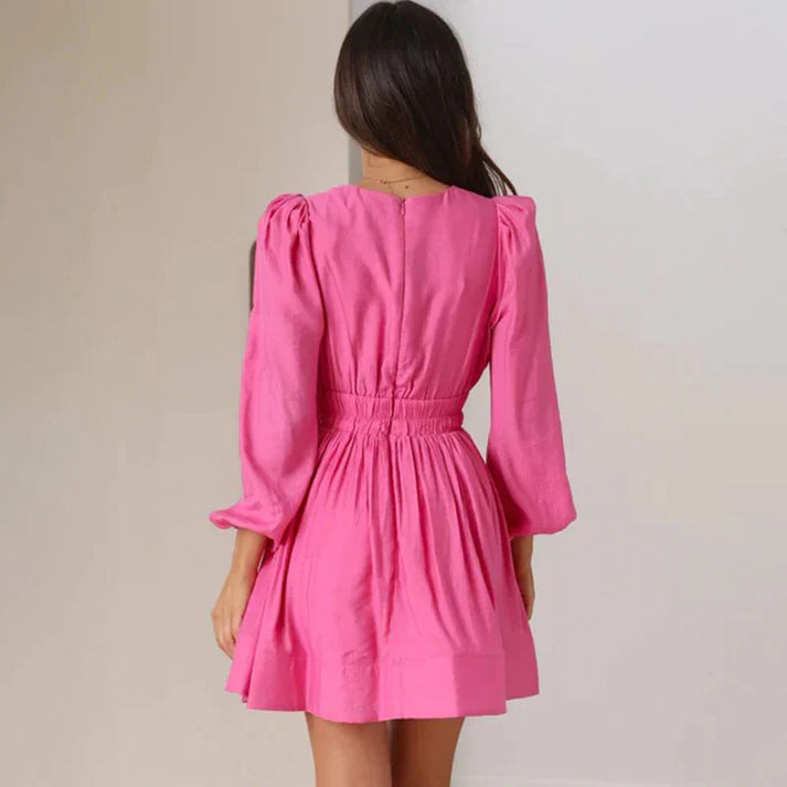 Vestido de mujer con escote profundo en V y mangas abullonadas