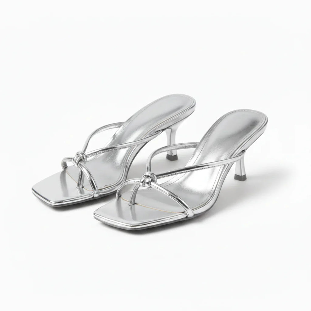 Women's Minimalist Strappy Kitten Heel Mule Sandals with Square Open Toe