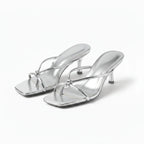 Women's Minimalist Strappy Kitten Heel Mule Sandals with Square Open Toe