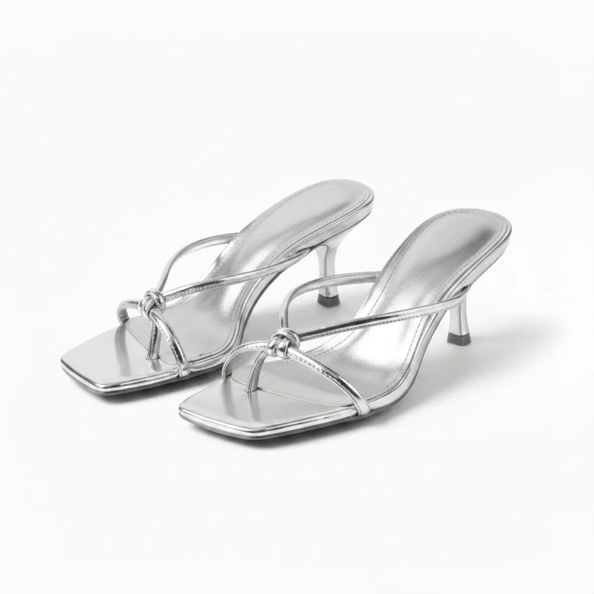 Women's Minimalist Strappy Kitten Heel Mule Sandals with Square Open Toe