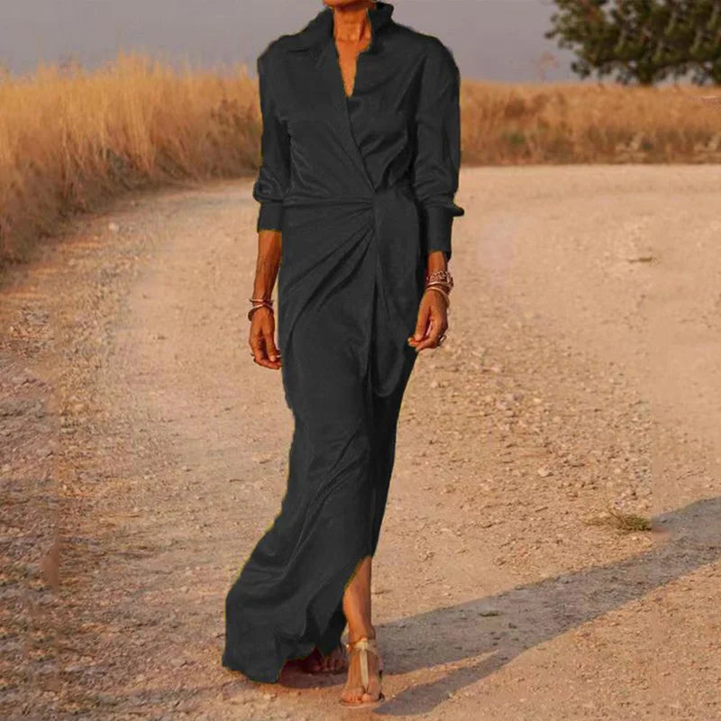 Maxikleid für Damen mit Wickeldesign und Kragen für elegante Anlässe